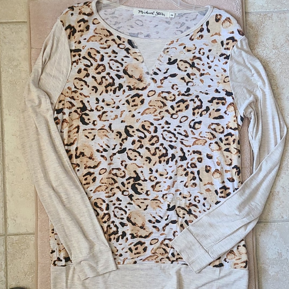 Michael Stars Leopard Print Sweatshirt - Cream and Brown